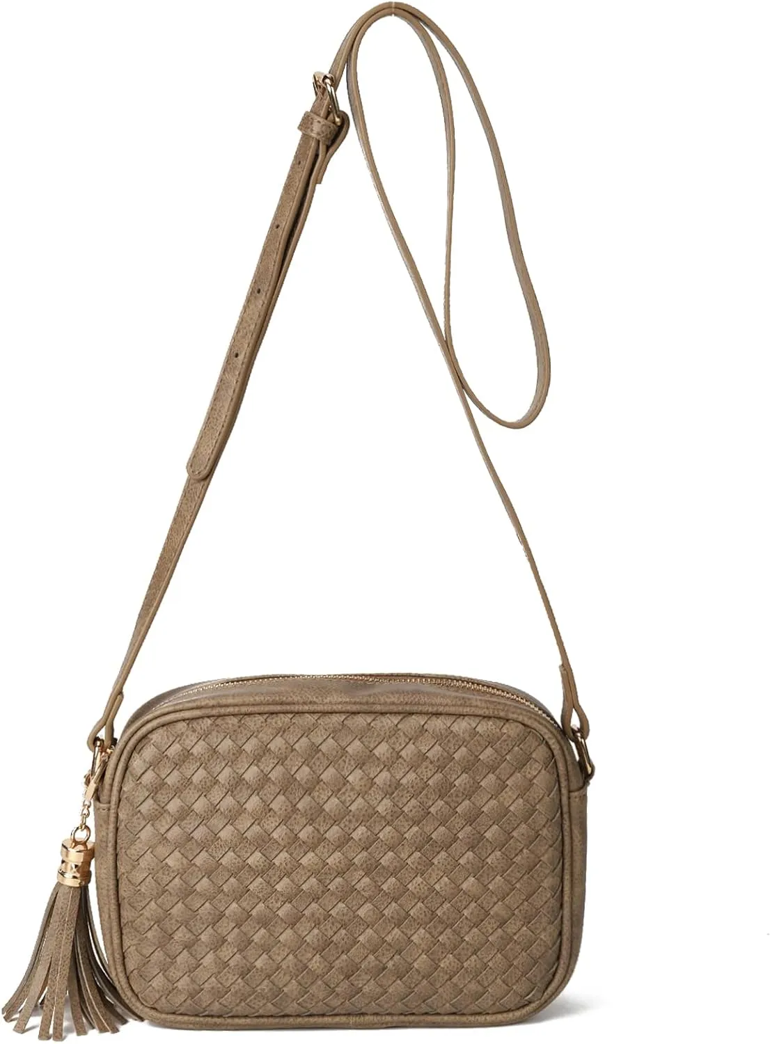 AFKOMST Woven Crossbody Bags for Women Small Summer Purse and Boho Handbags with Tassels,Vegen Leather