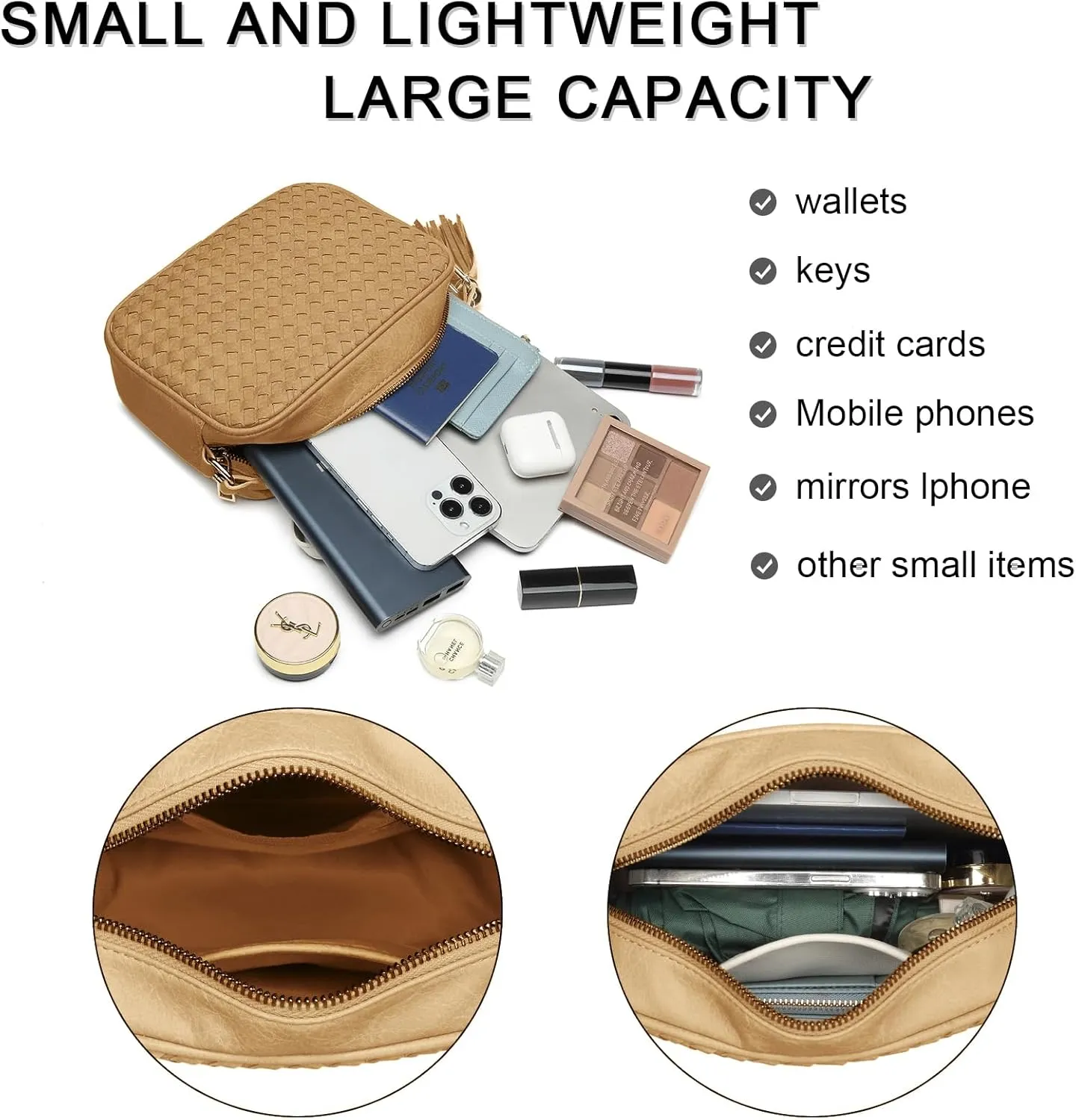 AFKOMST Woven Crossbody Bags for Women Small Summer Purse and Boho Handbags with Tassels,Vegen Leather