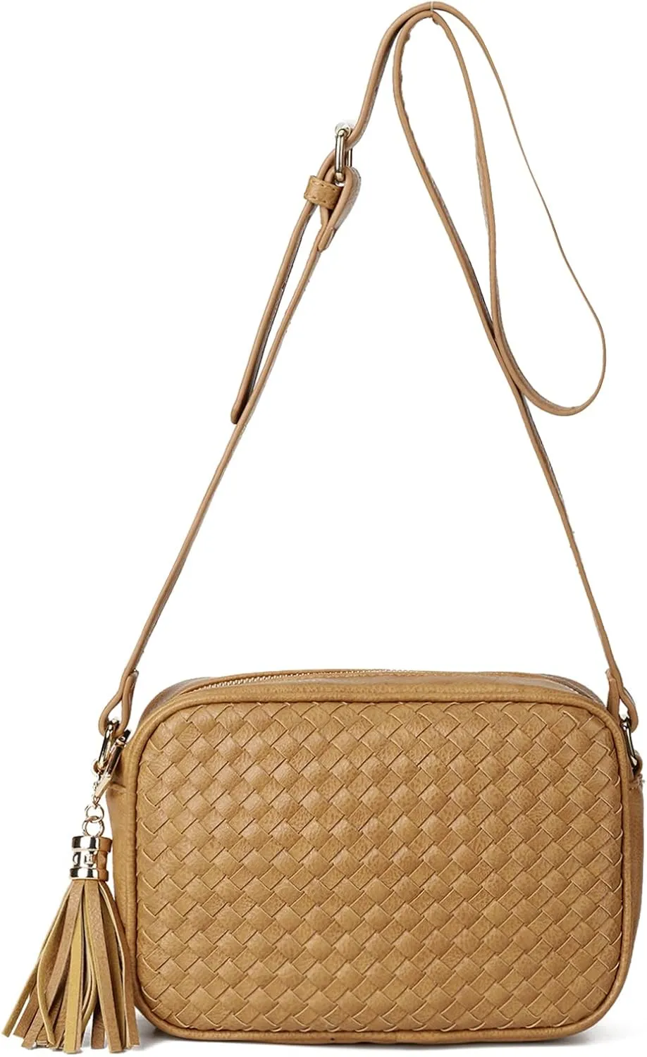 AFKOMST Woven Crossbody Bags for Women Small Summer Purse and Boho Handbags with Tassels,Vegen Leather