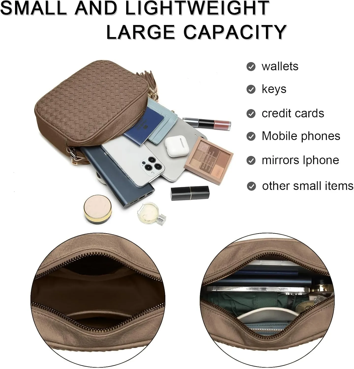AFKOMST Woven Crossbody Bags for Women Small Summer Purse and Boho Handbags with Tassels,Vegen Leather