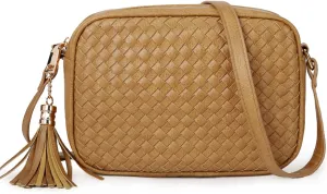 AFKOMST Woven Crossbody Bags for Women Small Summer Purse and Boho Handbags with Tassels,Vegen Leather