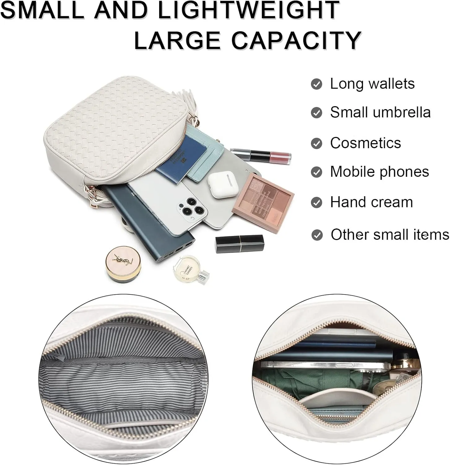 AFKOMST Woven Crossbody Bags for Women Small Summer Purse and Boho Handbags with Tassels,Vegen Leather