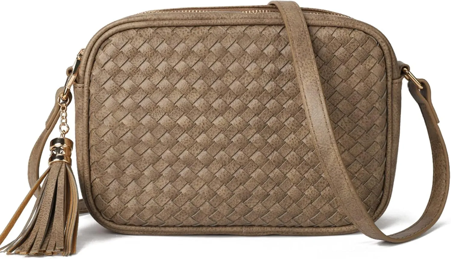 AFKOMST Woven Crossbody Bags for Women Small Summer Purse and Boho Handbags with Tassels,Vegen Leather
