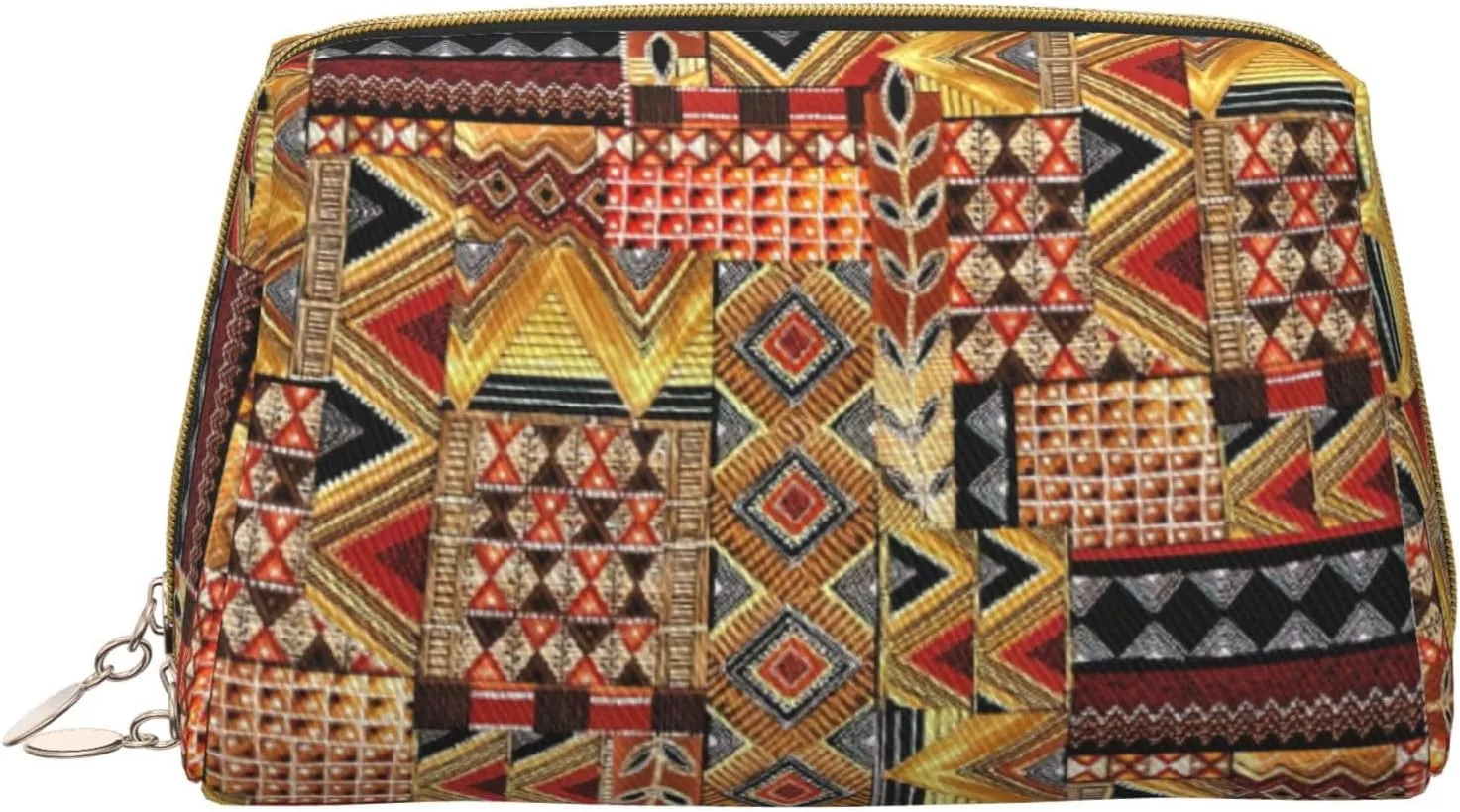African Textile Patchwork Print Cosmetic Bags,Leather Makeup Bag Small For Purse,Cosmetic Pouch,Toiletry Clutch For Women Travel