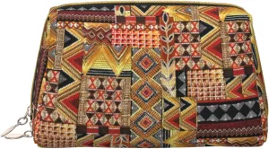 African Textile Patchwork Print Cosmetic Bags,Leather Makeup Bag Small For Purse,Cosmetic Pouch,Toiletry Clutch For Women Travel