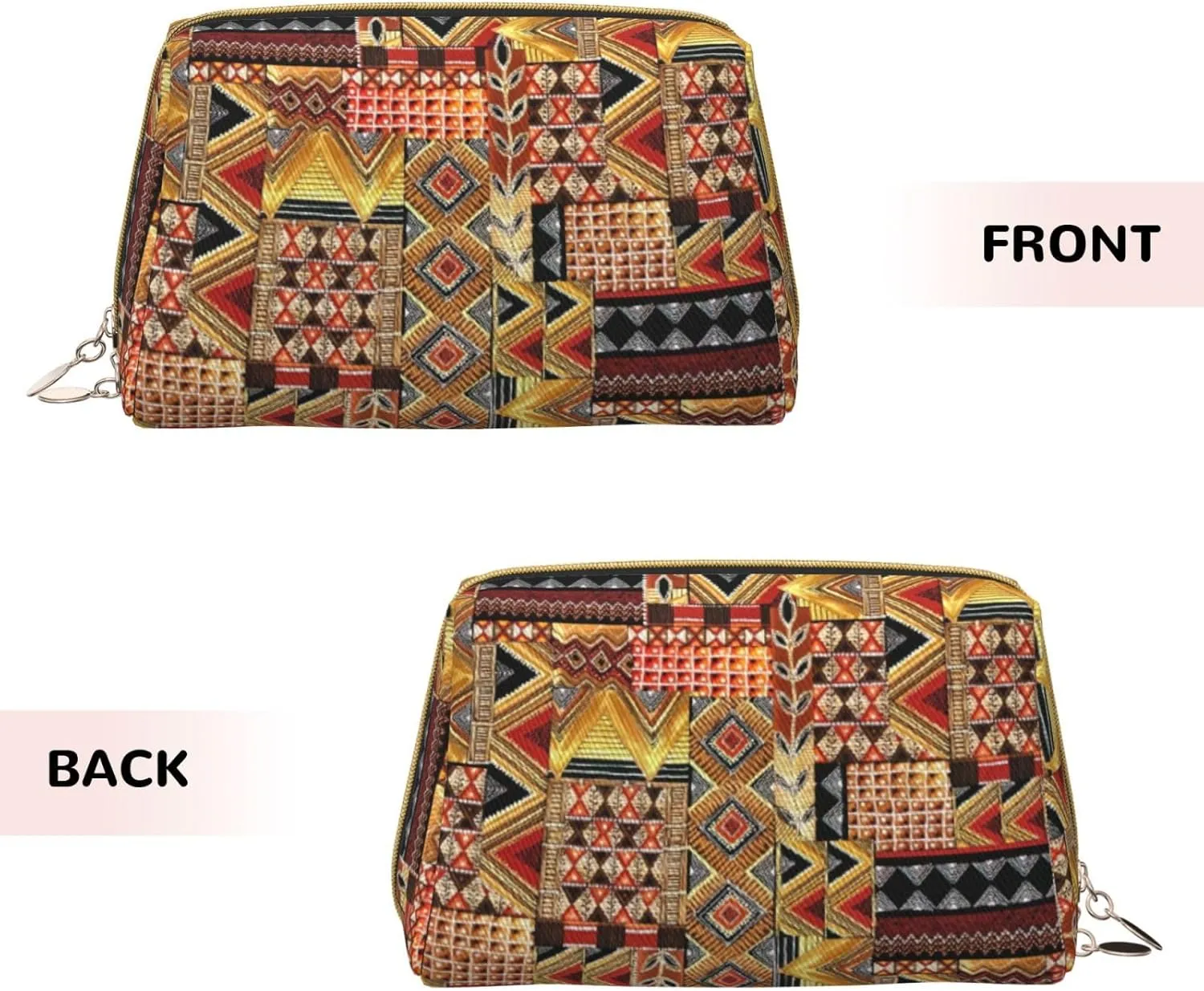 African Textile Patchwork Print Cosmetic Bags,Leather Makeup Bag Small For Purse,Cosmetic Pouch,Toiletry Clutch For Women Travel