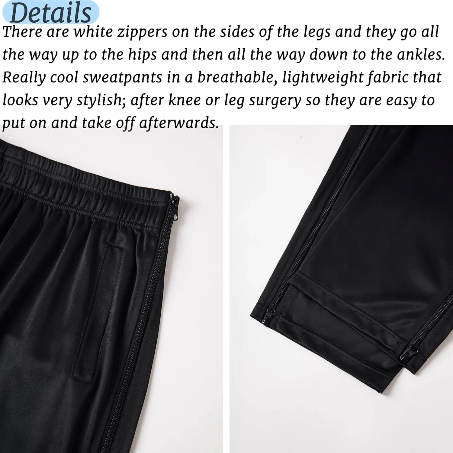 AIFARLD Tear Away Pants for Men Side Zippers Mens Sweatpants with Pockets for Basketball Knee/Leg Post-Surgery