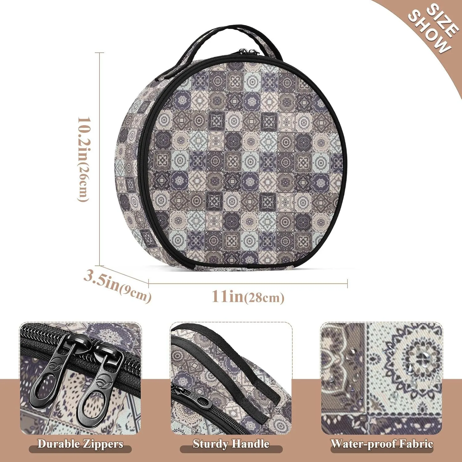 ALAZA Indian Patchwork Turkish Ornament Moroccan Tile Mosaic Travel Make Up Organizer Cosmetic Brush Bags Case