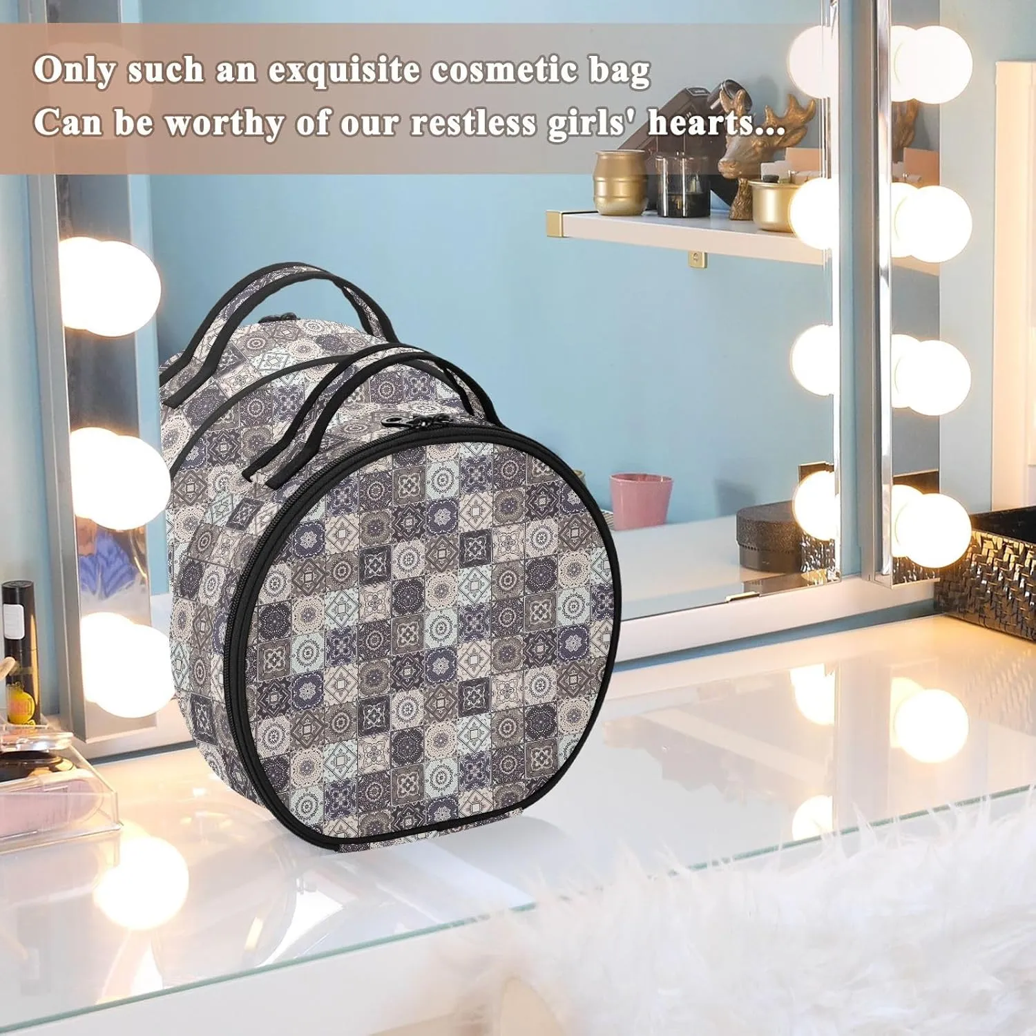 ALAZA Indian Patchwork Turkish Ornament Moroccan Tile Mosaic Travel Make Up Organizer Cosmetic Brush Bags Case