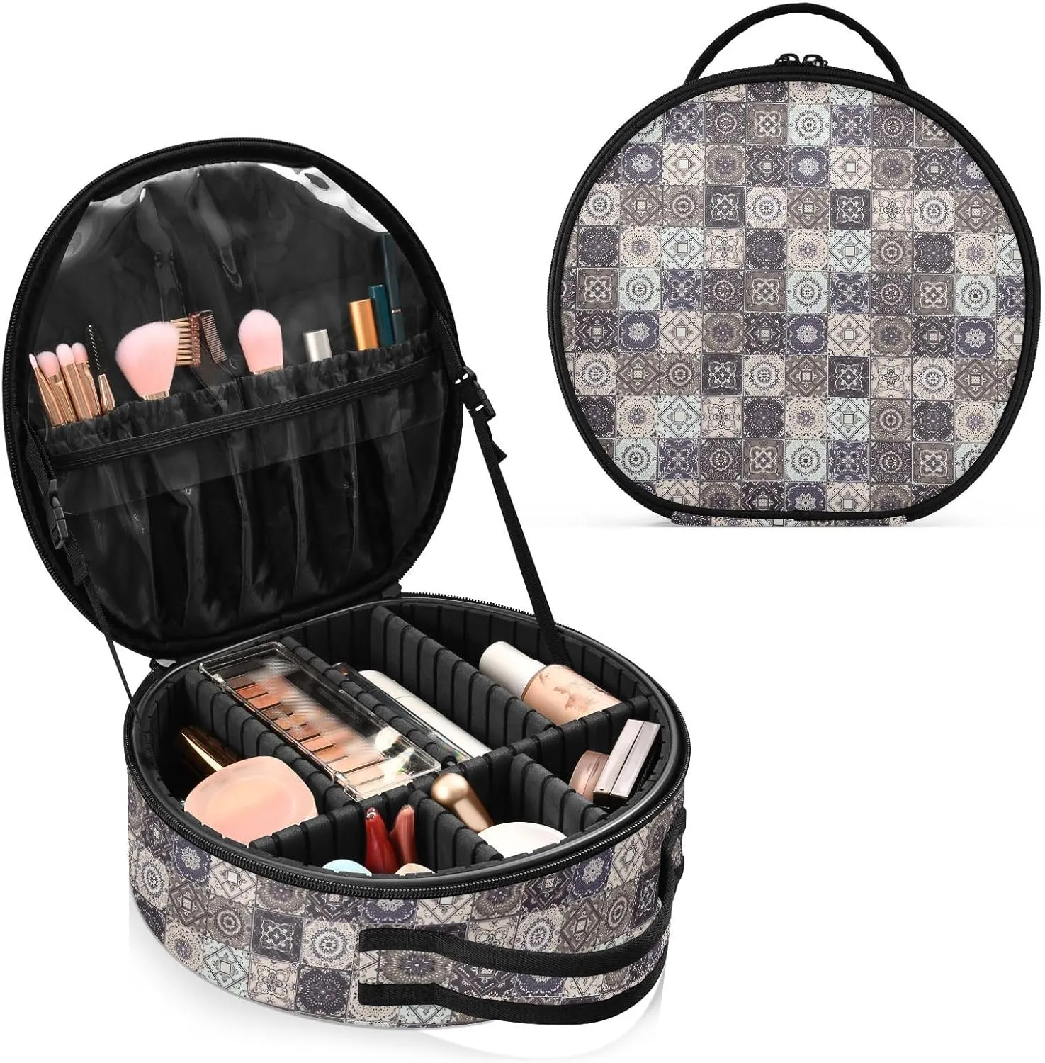 ALAZA Indian Patchwork Turkish Ornament Moroccan Tile Mosaic Travel Make Up Organizer Cosmetic Brush Bags Case