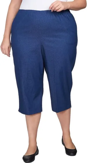 Alfred Dunner Women's Size All Around Denim Plus Capris Pants-Elastic Waist Jeans