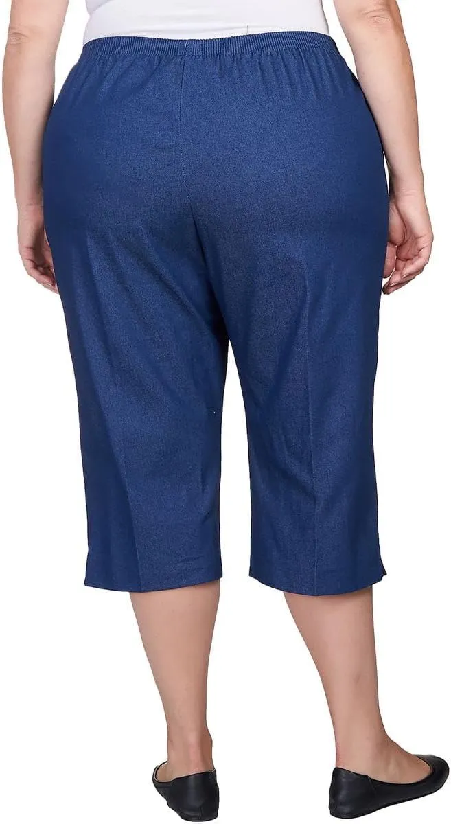 Alfred Dunner Women's Size All Around Denim Plus Capris Pants-Elastic Waist Jeans