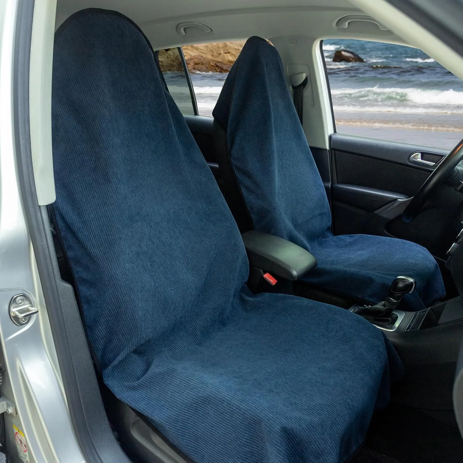 All Weather Waterproof Car Seats Cover – Sweatproof Blue Car Seatcovers with Slip Resistant Backing for Front Seat in Cars Trucks SUVs – Universal Cloth Seats Liner Fit for After Athletic