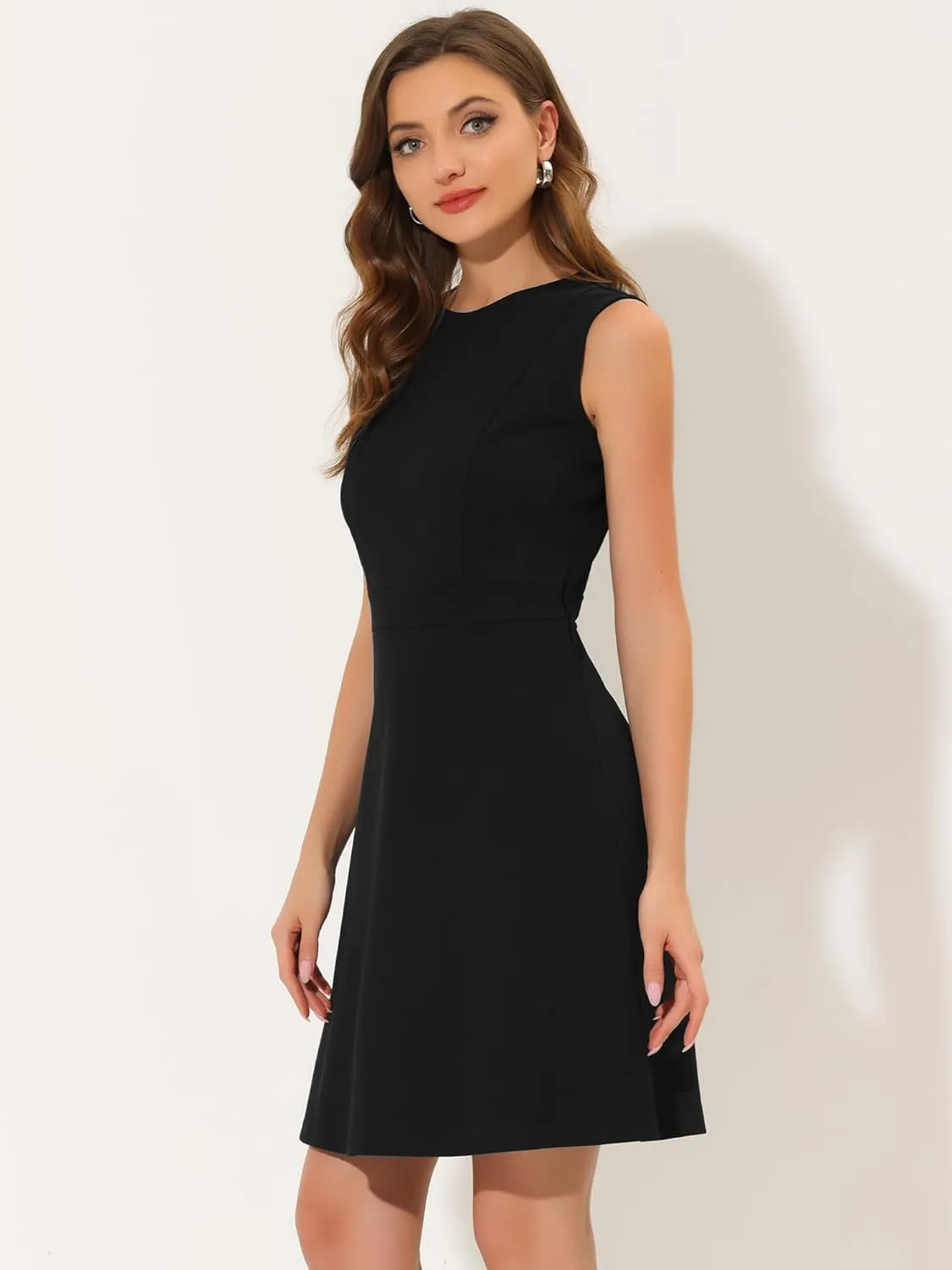 Allegra K Women's Work Dress Round Neck Solid Color Sleeveless A-Line Casual Office Dresses