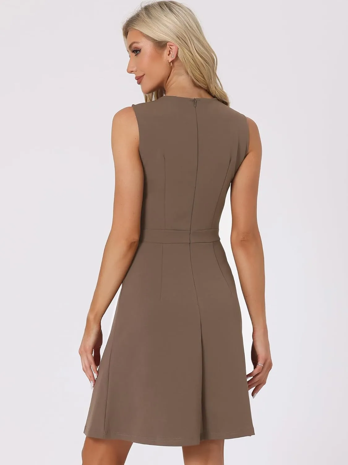 Allegra K Women's Work Dress Round Neck Solid Color Sleeveless A-Line Casual Office Dresses