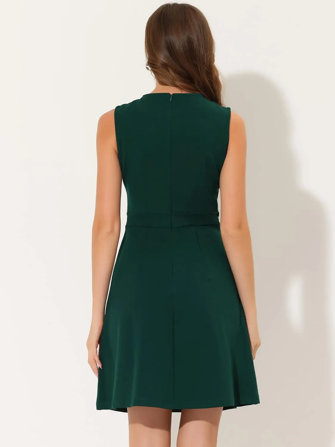 Allegra K Women's Work Dress Round Neck Solid Color Sleeveless A-Line Casual Office Dresses