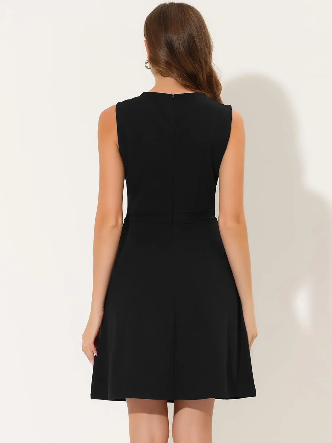 Allegra K Women's Work Dress Round Neck Solid Color Sleeveless A-Line Casual Office Dresses
