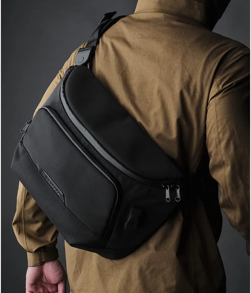 ALPAKA Bravo Sling Max, 10L RFID-Blocking Sling Laptop Bag for Men with Maglockz Buckle, Lockable Zips & External USB Port