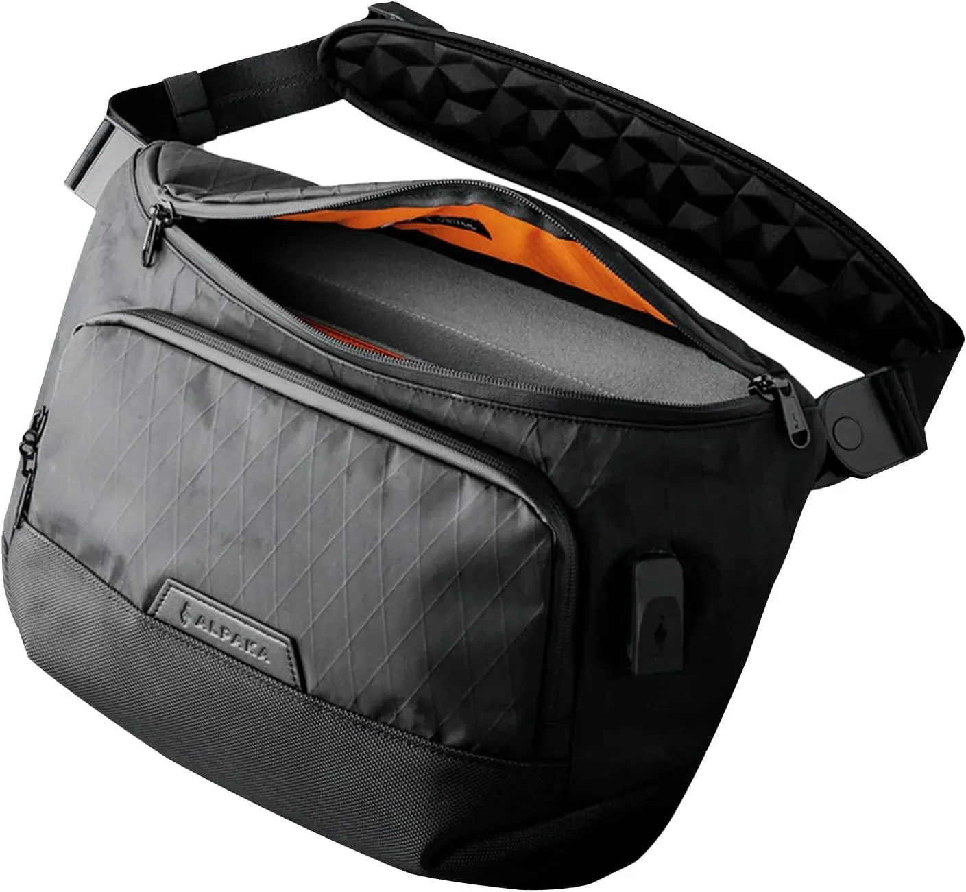 ALPAKA Bravo Sling Max, 10L RFID-Blocking Sling Laptop Bag for Men with Maglockz Buckle, Lockable Zips & External USB Port