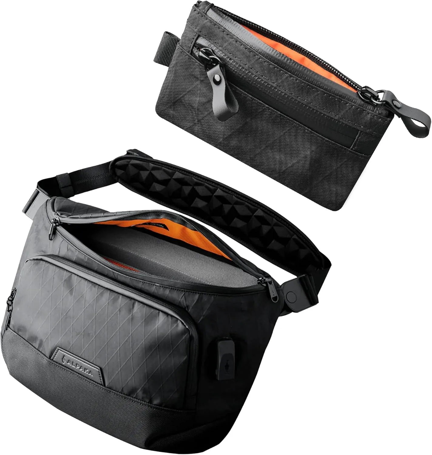 ALPAKA Bravo Sling Max and Zip Pouch,10L RFID-Blocking Sling Laptop Bag for Men with Maglockz Buckle, Lockable Zips & External USB Port-Cash and Card Zip Wallet with YKK Zipper, EDC Pouch for Men