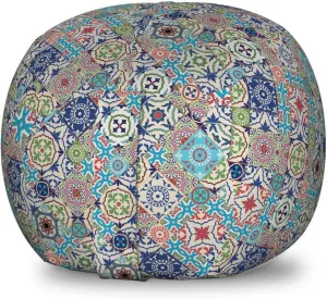 Ambesonne Oriental Storage Toy Bag Chair, Patchwork of Diagonally Aligned Mosaic Tiles in Moroccan Ornamentation Style Print, Stuffed Animal Organizer Washable Bag, Small Size, Multicolor