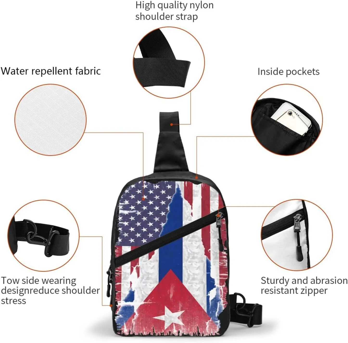 American Cuba Flag Cuban Roots Packable Crossbody Bag Portable Sling Bags Foldable Travel Daypack Reusable Sports Shoulder Backpack Diagonally Chest Bag for Workout