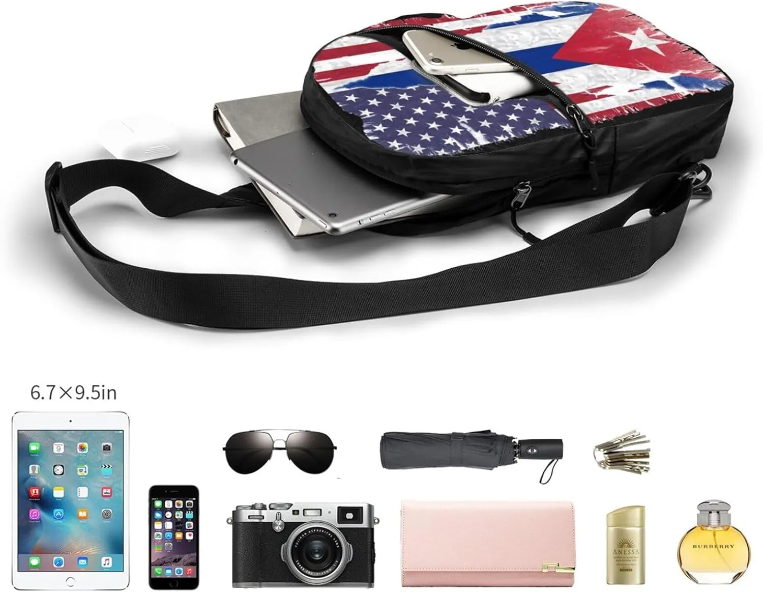 American Cuba Flag Cuban Roots Packable Crossbody Bag Portable Sling Bags Foldable Travel Daypack Reusable Sports Shoulder Backpack Diagonally Chest Bag for Workout