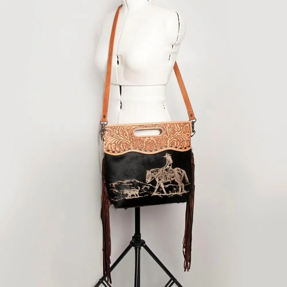 American Darling ADBGS146A Clutch Hand Tooled Hair On Genuine Leather Women Bag Western Handbag Purse