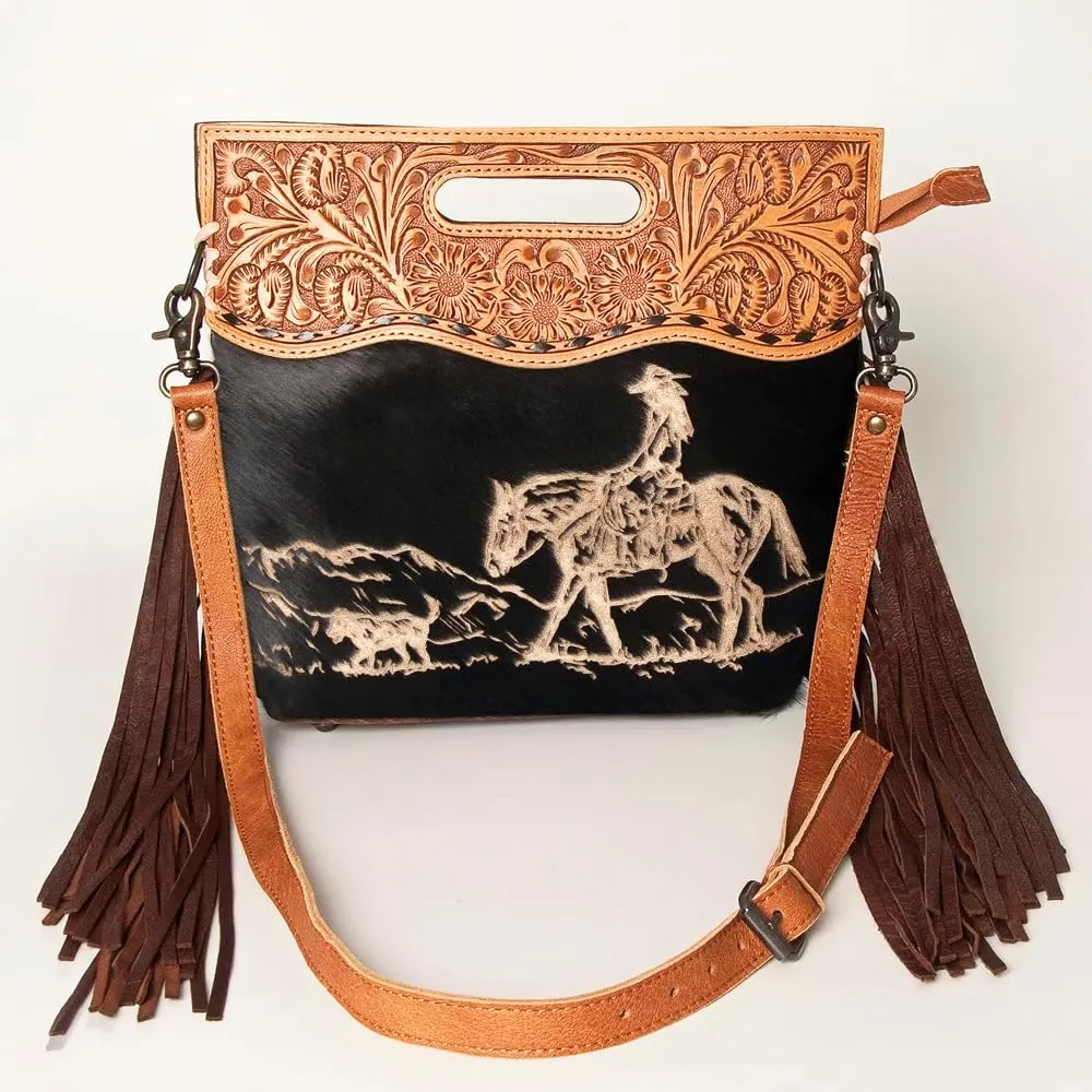 American Darling ADBGS146A Clutch Hand Tooled Hair On Genuine Leather Women Bag Western Handbag Purse