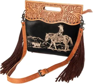 American Darling ADBGS146A Clutch Hand Tooled Hair On Genuine Leather Women Bag Western Handbag Purse