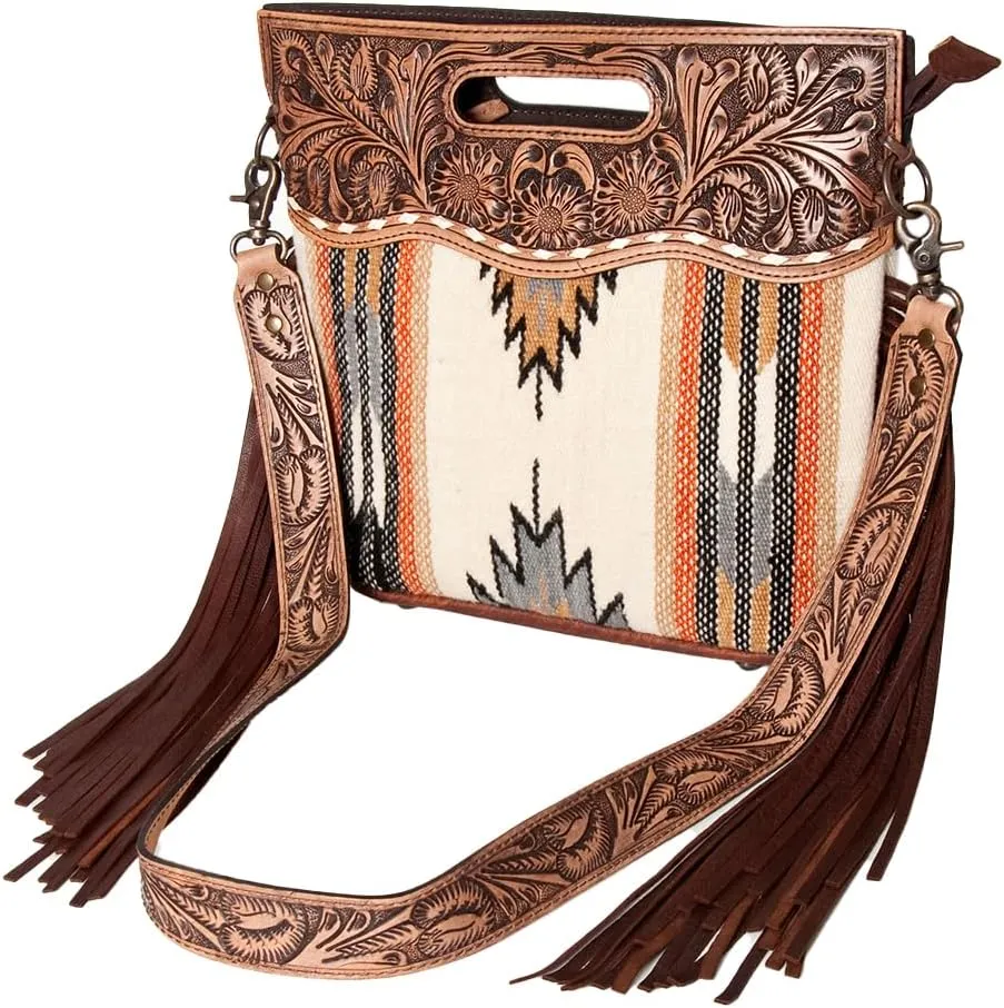 American Darling ADBGS146A Clutch Hand Tooled Hair On Genuine Leather Women Bag Western Handbag Purse