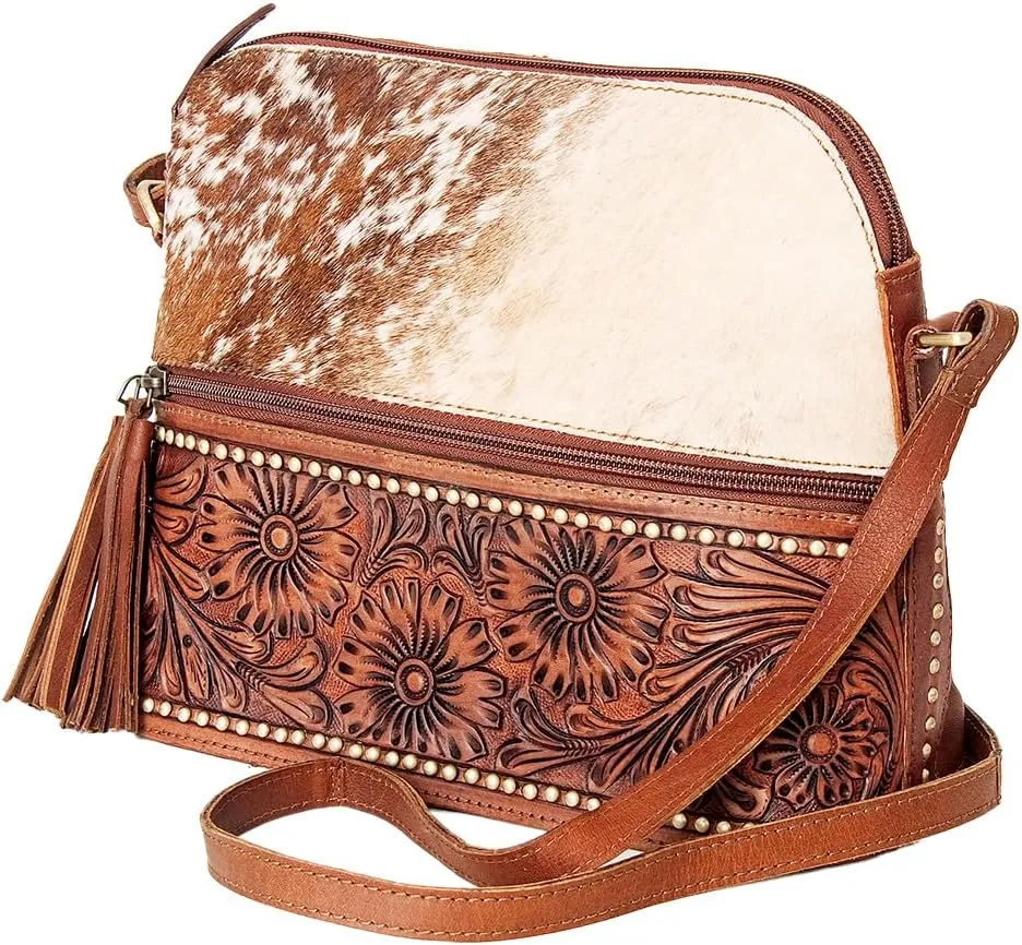 American Darling Cross Body I Hand Tooled Hair On Genuine Leather Women Bag Western Handbag Purse
