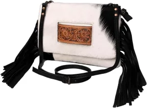 American Darling Hand Tooled Hair-On Genuine Leather Women Bag Western Handbag Purse, Black