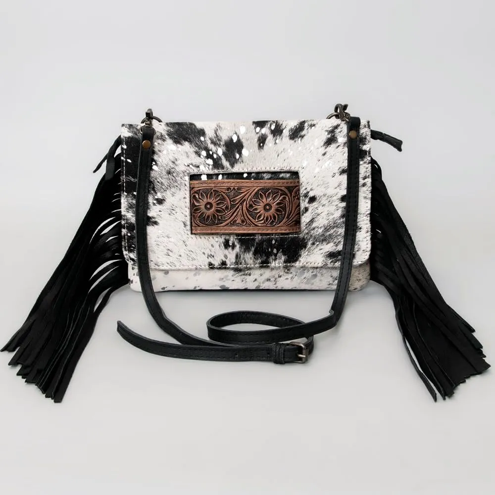 American Darling Hand Tooled Hair-On Genuine Leather Women Bag Western Handbag Purse, Black