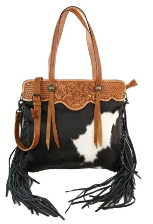 American Darling Hide and Hair Tooled Bag with Fringe ADBGS113BKW
