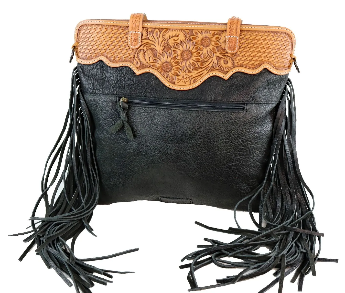 American Darling Hide and Hair Tooled Bag with Fringe ADBGS113BKW