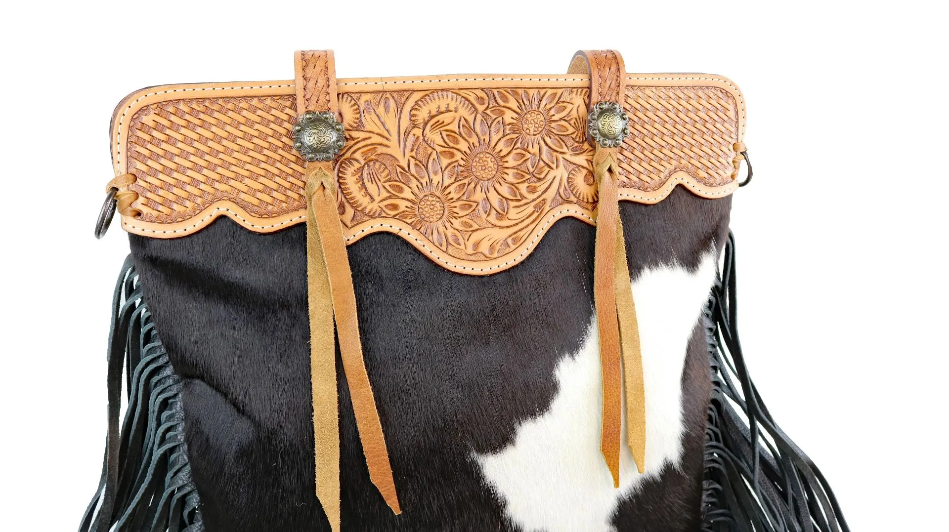 American Darling Hide and Hair Tooled Bag with Fringe ADBGS113BKW
