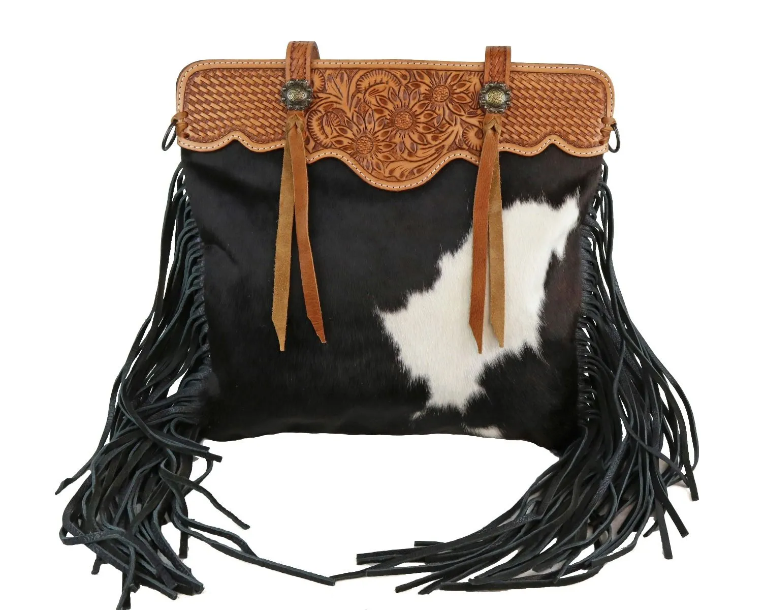 American Darling Hide and Hair Tooled Bag with Fringe ADBGS113BKW