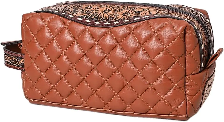 American Darling Toiletry Hand Tooled Genuine Western Leather Women Bag