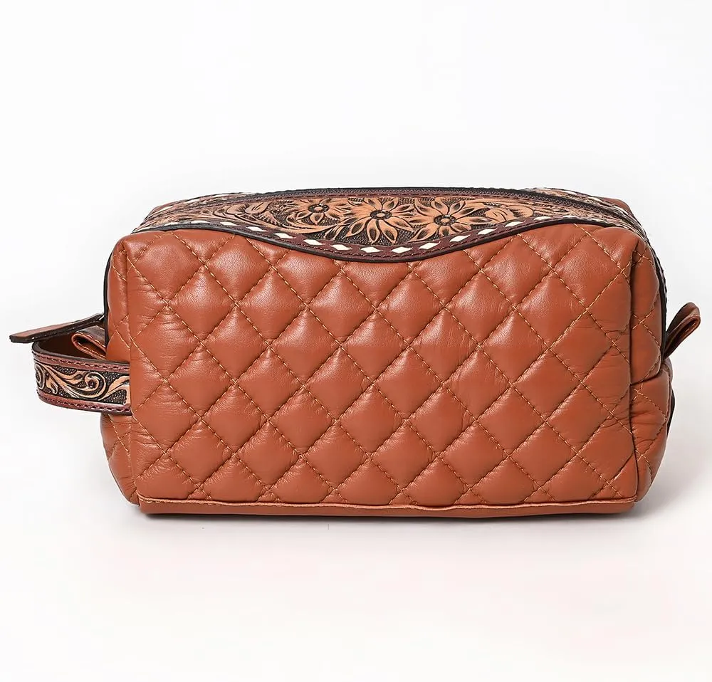 American Darling Toiletry Hand Tooled Genuine Western Leather Women Bag