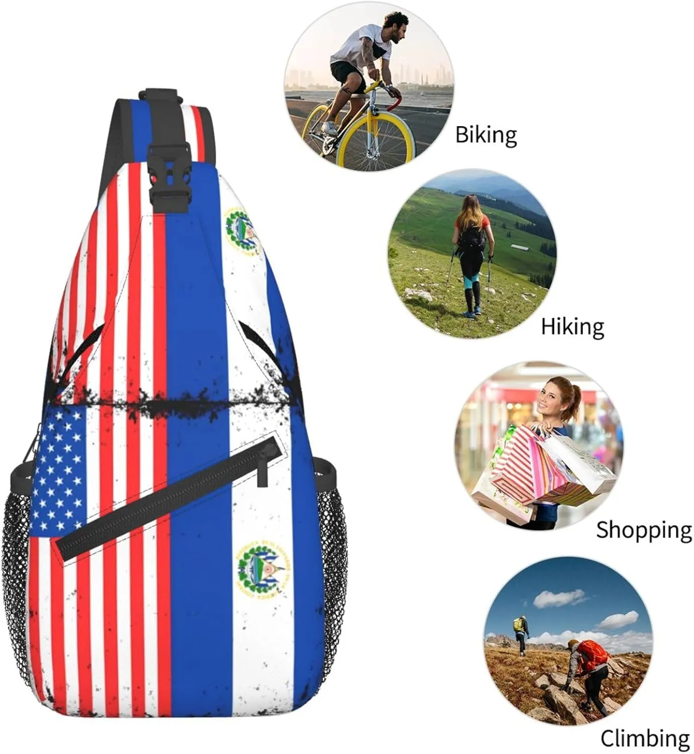 American Salvadorian Flag Salvadoreños Roots Chest Sling Bag Crossbody Shoulder Backpack Bag Gym Cycling Daypack Travel Hiking Cross Bag