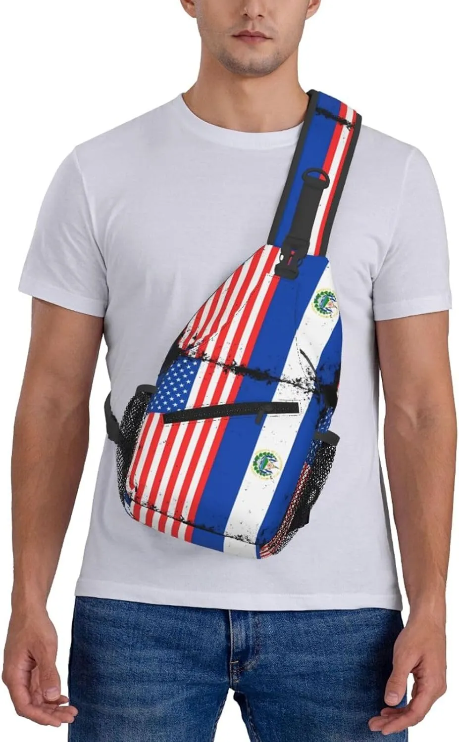 American Salvadorian Flag Salvadoreños Roots Chest Sling Bag Crossbody Shoulder Backpack Bag Gym Cycling Daypack Travel Hiking Cross Bag