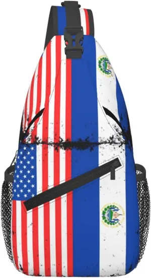 American Salvadorian Flag Salvadoreños Roots Chest Sling Bag Crossbody Shoulder Backpack Bag Gym Cycling Daypack Travel Hiking Cross Bag