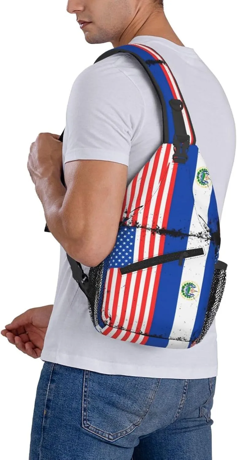 American Salvadorian Flag Salvadoreños Roots Chest Sling Bag Crossbody Shoulder Backpack Bag Gym Cycling Daypack Travel Hiking Cross Bag