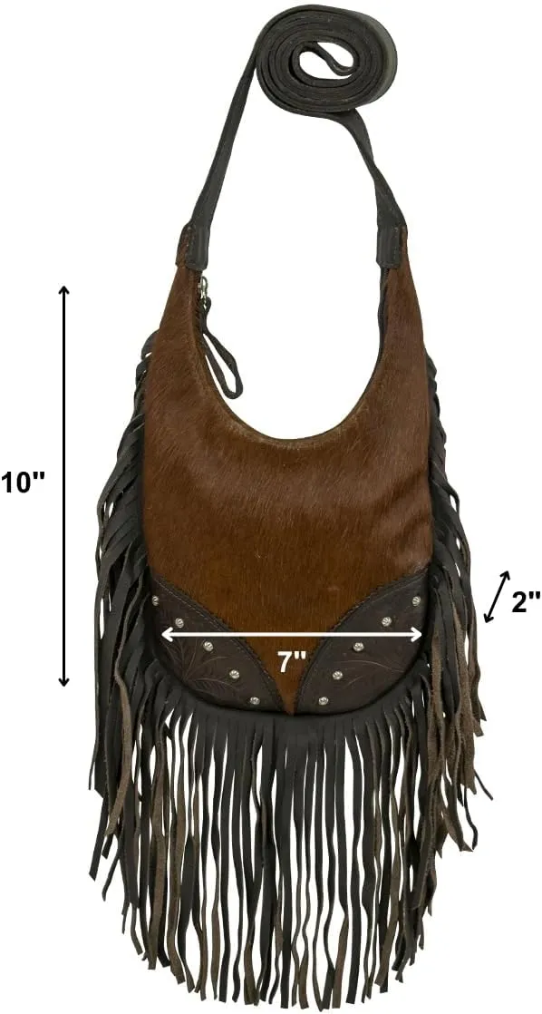 American West Fringed Cowgirl Crossbody with Fringe | Hand-Tooled Genuine Leather