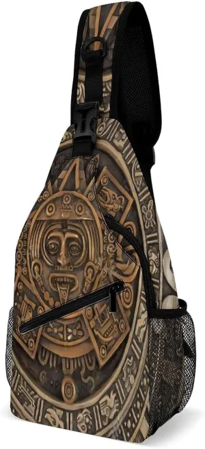 Ancient Aztec Calendar Sling Bags Men And Women Shoulder Backpack Chest Bag Cross Body Chest Sling Backpack.