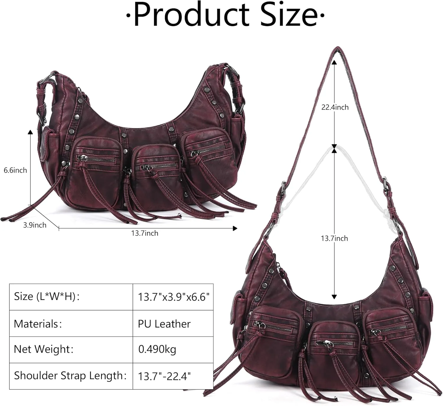Angel Kiss Hobo Bags Purse for Women Y2K Shoulder Bag Multi Pockets Designer Satchel Studded Handbags with Strap
