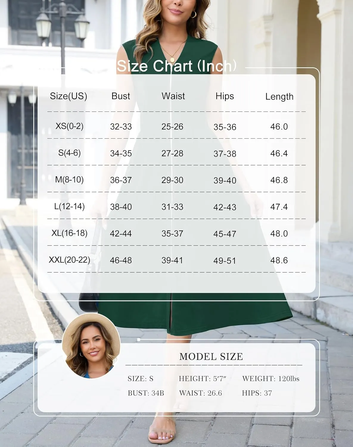 Annebouti Womens 2025 Summer Spring Casual Work Smocked Waist Zipper Front Sleeveless Flowy Midi Dress with Pockets