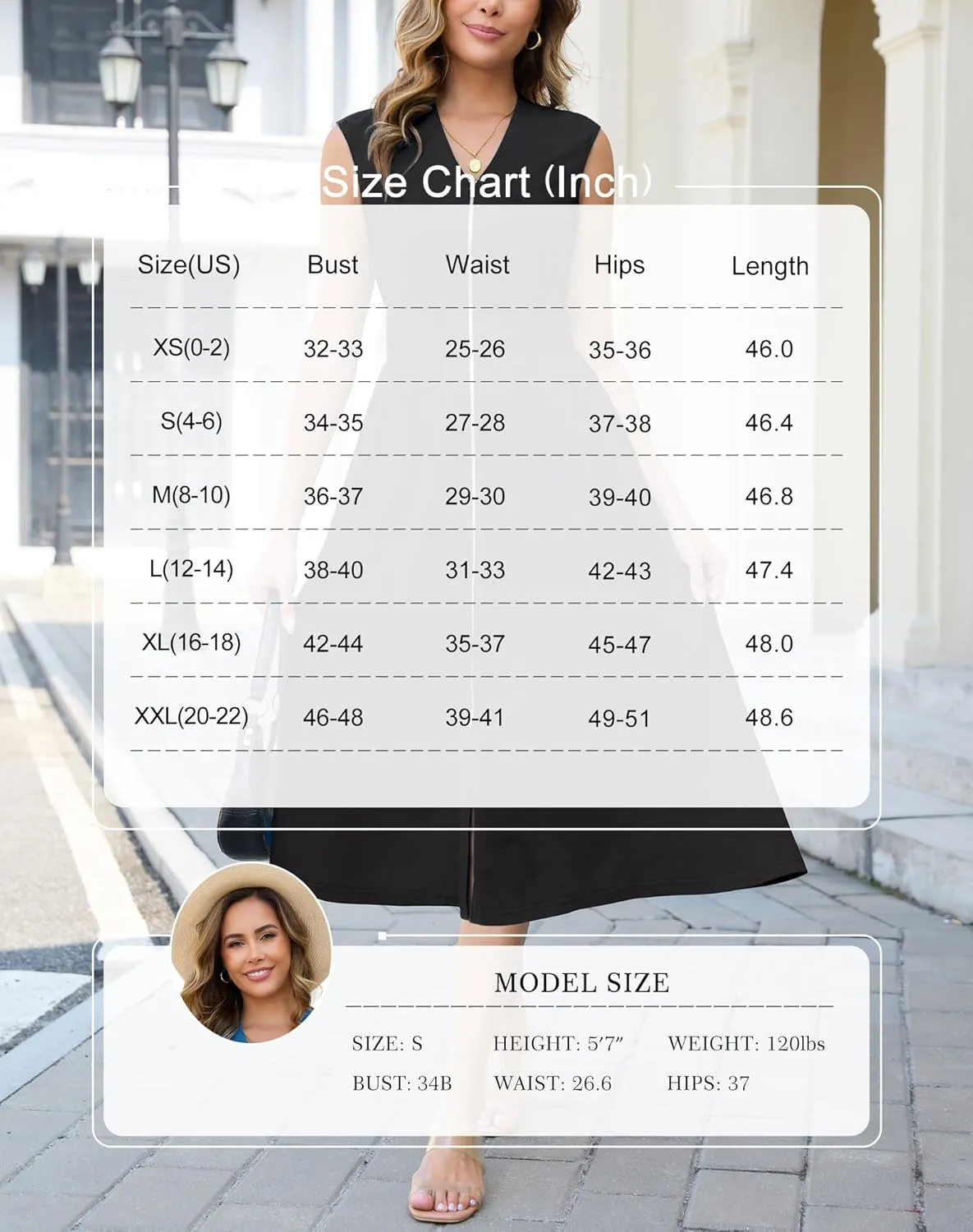 Annebouti Womens 2025 Summer Spring Casual Work Smocked Waist Zipper Front Sleeveless Flowy Midi Dress with Pockets