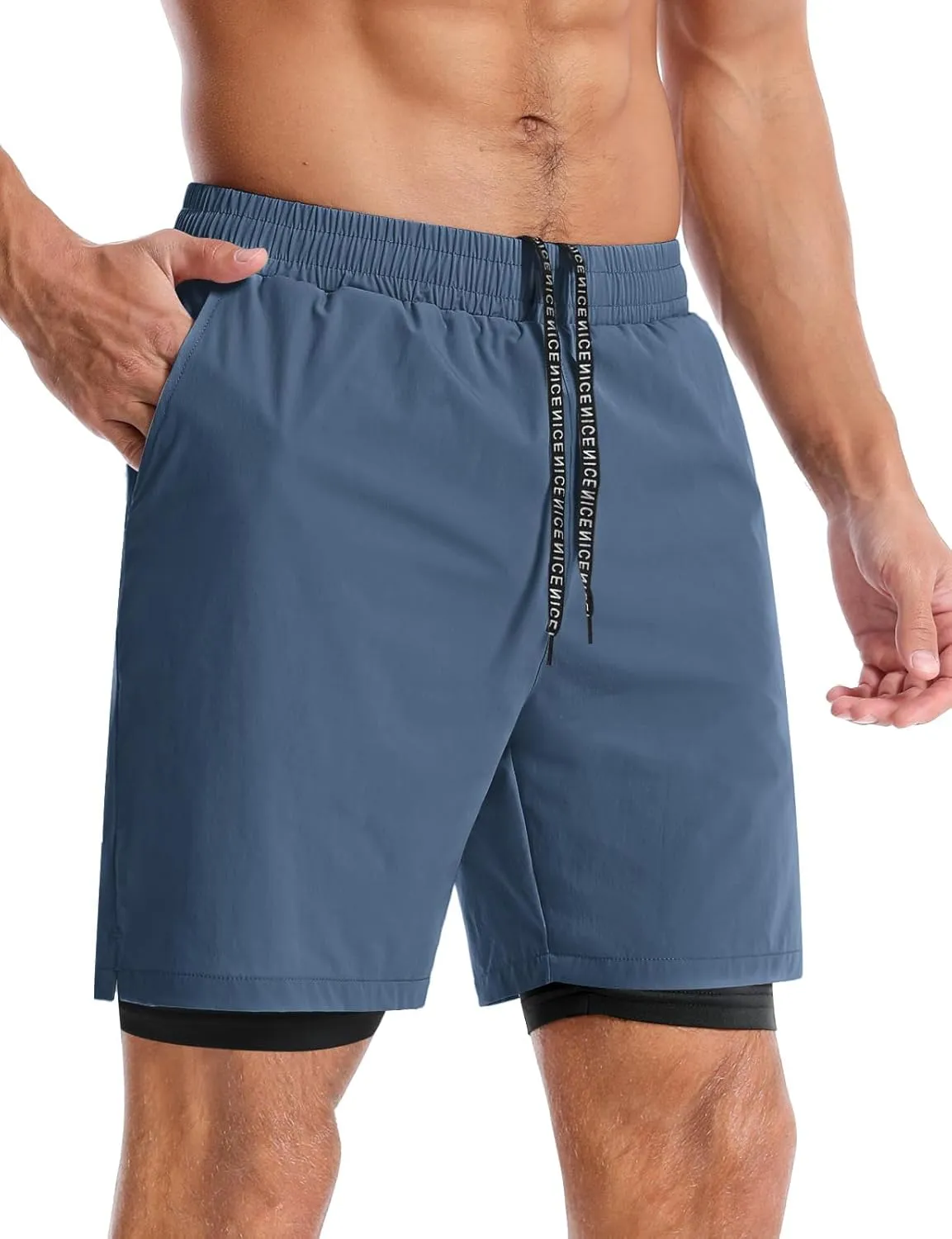 Aolesy Men’s 2 in 1 Running Shorts -5''/7'' Quick Dry Workout Gym Shorts with Pockets, Tennis Training Athletic Shorts